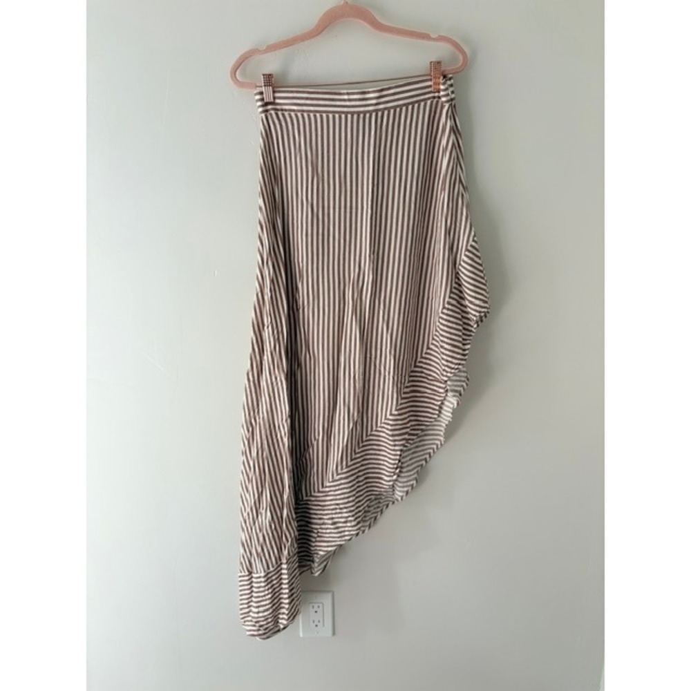 Lulus Brown White Striped Asymmetrical Ruffle Maxi Skirt Large High‎ Low Boho